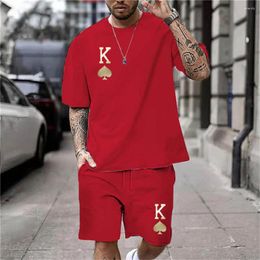 Men's Tracksuits 3D Summer Chic Casual Everyday Wear Clothes Crown K Print T-Shirt Short Set Two-Piece Fashion Sleeves Shorts For Men