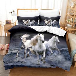 Horse Bedding Set Animal Peach Blossom White Horse Flower Twin Queen King Quilt Cover Pillowcases 3d Duvet Cover Sets