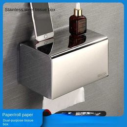 Toilet Paper Holders Stainless steel tissue box toilet storage dual-purpose waterproof paper drawer thickened square roll paper drawer 240410