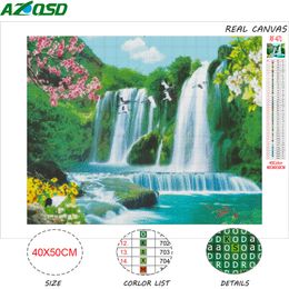 AZQSD Diamond Painting 5d Waterfall Mountain Mosaic Handmade Home Decor Diamond Embroidery Landscape Cross Stitch Rhinestones