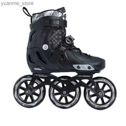 Inline Roller Skates Adults Roller Skates Shoes with 85A 3X110MM Tyre Student Boys Girls Street Road Racing Speed Inline Skating Patines Black Y240410