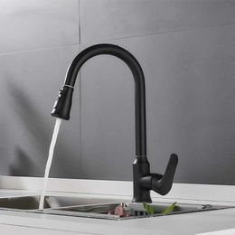 Kitchen Faucet Blacked Single Handle Pull Down Kitchen Tap Single Hole Brushed Chrome Faucets Hot Cold Water Mixer Tap