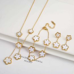 Pendant Necklaces 7 Colors Classic Simple Clover Color Preservation Stainless Steel Five Leaf Flower Woman Necklace Jewelry Set Bracelet Earrings 240410