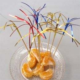 40Pcs Disposable Tableware Wood Rainbow Fireworks Fruit Desserts Forks Wedding Birthday Party Cocktail Drinks Decoration