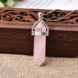 1PC Natural Crystal Mineral Ornament Amethyst Rose Quartz Crystal Point Healing Stone Pendant Couple Necklace Christmas Present