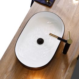 Bathroom Sinks Matte Black White Oval Design Washing Basin Bowl Ceramic Vessel With Drain Soft Hose Big Size