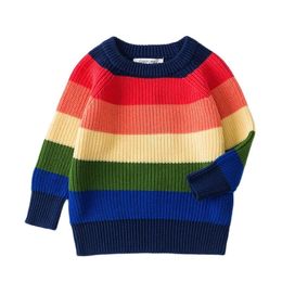2022 Spring Autumn New Children's Sweater Boys Girls Striped Rainbow Cashmere Sweater Thickened Warm Knitted Sweater