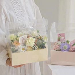 Transparent Handle Flower Box Arrangement Floral Basket Cake Box Packaging Portable Bouquet Wedding Gift Multicolor Flower Boxes