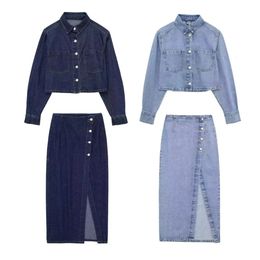 UNIZERA AutumnWinter Product Womens Fashion Short denim jacket mid length skirt set 240319