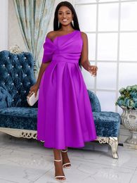 Plus Size Dresses Aomei Purple A Line Party Dress For Women Elegant Luxury One Shoulder Ruffles Pleated Robes African Female Birthday