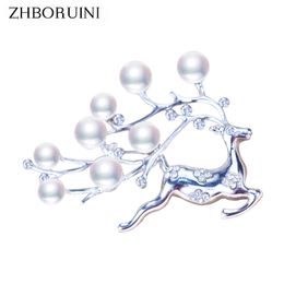 ZHBORUINI Natural Pearl Brooch Elk Deer Breastpin Freshwater Jewellery For Women Christmas Gift Accessories 240401