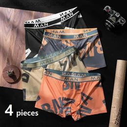 Underpants 4 pieces of mens boxing shorts underwear L XL XXL 4-color mixed sexy soft silk fashion sports and leisure C240411