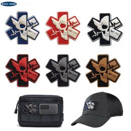 Four Leaf Clover Armband Skull Medical Badge Pirate Skull Embroidery Magic Patch Biochemical Toxic Tactical Badge Hook and Ring