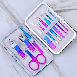 2024 7-12pcs Colourful Manicure Cutters Nail Clipper Set Household Stainless Steel Ear Spoon Nail Clippers Pedicure Nail Scissors Tool for