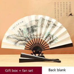 Decorative Figurines Chinese Fan Hand-painted Landscape Calligraphy And Painting Folding Portable Outdoor Play Hand-cranked Men's Daily