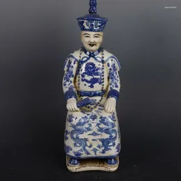 Decorative Figurines Chinese Blue And White Porcelain Qing Qianlong Emperor Statue Figurine 12.2 Inch