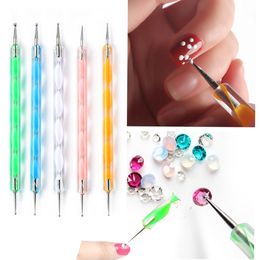 5Pcs Nails Art Dotting Pen Double-Head Swirl Marbleizing Steel Dotting Pen Professional Drawing/ Dotting/Diamonds Manicure Tools