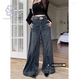 Women's Jeans Retro Washed Women 2024 Autumn American High Waisted Straight Tube Loose Wide Leg Mop Denim Pants