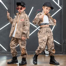 Boys Hip Hop Jacket Cargo Pant Girls Camouflage Shorts Jacket Clothes Sets Child Military Joggers Street Dance Kids Streetwear