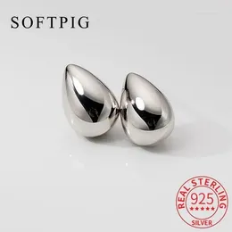 Stud Earrings SOFTPIG Real 925 Sterling Silver Water Drop Geometric For Women Party Trendy Fine Jewellery Minimalist Accessories