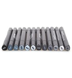12 Cool Grey Colours Art Markers Grayscale Artist Dual Head Markers Set For Brush Pen Painting Marker School Student Supplies4270430