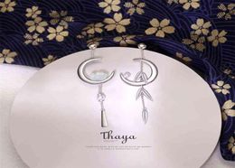 Thaya 925 Sterling Silver Earring Dangle Crescent Bamboo leaves Japanese Style For Women Fine Jewellery 2106169838850