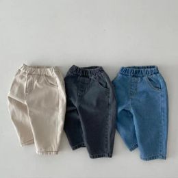 Trousers Toddler Boys Casual Loose Denim Pants Girls Simple Jeans Kids Double Pockets Allmatch Loose Trousers Baby Thin Jeans