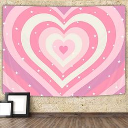 Pattern Tapestries Cute Print Pink Heart Tapestry Home Bedroom Living Room Dormitory Wall Decor Background Cloth R0411