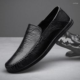 Casual Shoes Crocodile Pattern Mens Genuine Leather Slip On Fashion Comfortable Male Loafers Outdoor Men Driving Footwear