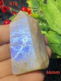 Pure Natural Gemstone Blue Moonstone Energy Ore Hexagonal Obelisk Pillar Crystal Wand Aura Treatment Room Decoration