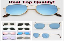 Real top quality square 3548 Hexagonal Metal brand sunglasses flat glass lenses 51mm size with packages everything pink mercury si9950094