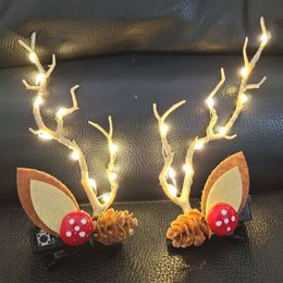 LED Christmas Antler Headwear for Women Girls Glowing Elk Horn Hair Clip Christmas Gift Elk Headwear with Lights Navidad Decor