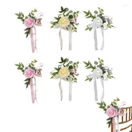 Decorative Flowers Wedding Aisle Chair Romantic Dreamy Decorations For Ceremony 6pcs Flower Decoration Back