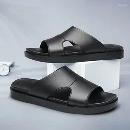 Slippers Genuine Leather Men Slip On Casual Sandals Summer Breathable Outdoor Half Drag Comfortable Beach Lazy Shoes