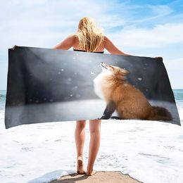 Beach Towels Cute Fox Ultra Soft Towel Highly Absorbent Large Hand Towels Multipurpose Pool Towel for Bathroom Hotel Gym and Spa