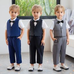 Trousers Children's Spring/summer Vest Suit Set Boys Hosting Piano Performance Birthday Party Wedding Costume Kids Waistcoat Pants Bowtie