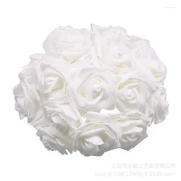 Decorative Flowers 50pc 8CM With Pole Simulation PE Foam Rose Hand Holding Flower Wedding Vase Arrangement Bouquet Wooden Stems For Pumpkins
