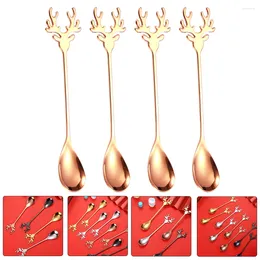 Spoons 4 Pcs Serving Stainless Steel Cartoon Metal Coffee Dessert Teaspoon Tablespoon Scoop Espresso Tasting