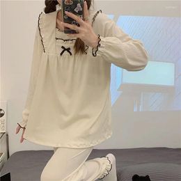 Home Clothing WEIRDO Spring Lace Women Pyjama Sets Sleepwear Pants 2 Pieces Piiama Korean Floral Full Sleeve Night Wears Suit