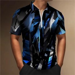 Summer T-shirts Men Zip 2023 Polo Golf Shirt Abstract Graphic Male 3D Prints Turndown Tops Short Sleeves Zipper Clothing Fashion