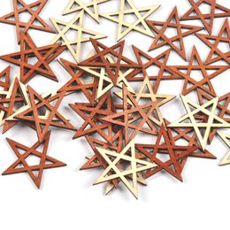 50pcs 30-38mm Star Shaped Brown Wooden Pieces For DIY Crafts Scrapbooking Handmade Accessories Home Decor Wood Ornament m1791