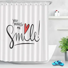Shower Curtains Letter Curtain Happy Quotes Modern Simple Printing Polyester Fabric Bath Decoration Bathroom With Hooks Washable