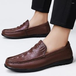 Casual Shoes Genuine Leather Men Men's Mens Loafers Breathable Slip On Black Driving Formal Plus Size 38-44