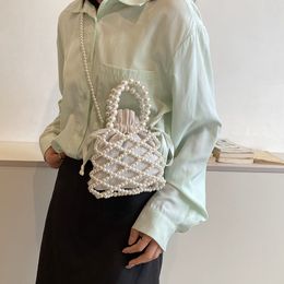 Handmade Pearl Bag Sweet Designer Brand Shoulder Tote Bag Bead Handbag Women Handmade 2023 Summer Party Small Bucket Purse