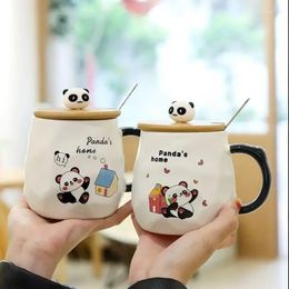 Mugs Cute Coffee Cups Panda Mug Healthy Ceramic Cup With Lid Spoon Personalized Gifts For Tea Drinkware