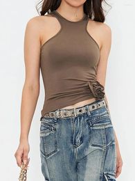 Women's Tanks Summer Fashion Tank Tops Brown Sleeveless 3D Flower Decor Asymmetrical Hem Vest Going Out 2024