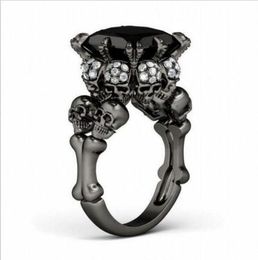 Brand Punk Jewelry Skull 10KT Black Gold Filled Demon Princess 5CT Black Sapphire Cocktail Wedding Bands Ring for Women Men61410836229725