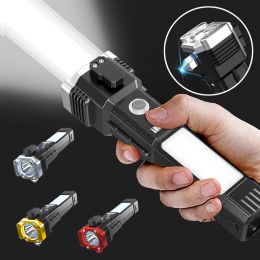 Strong Light Flashlight COB Multi Functional Outdoor Work Lamp USB Rechargeable Emergency Window Breaking Escape Safety Hammer
