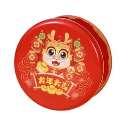 Gift Wrap Jar Chinese Year Dragon Cookie Biscuit Tinplate Box For Kids Candy Round Home Decoration Happy