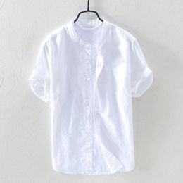 Men's Casual Shirts Mens Summer Vintage Cotton Linen Short Sleeve Round Neck Shirt Large Size 3xl-4xl Single Breasted Button For Man